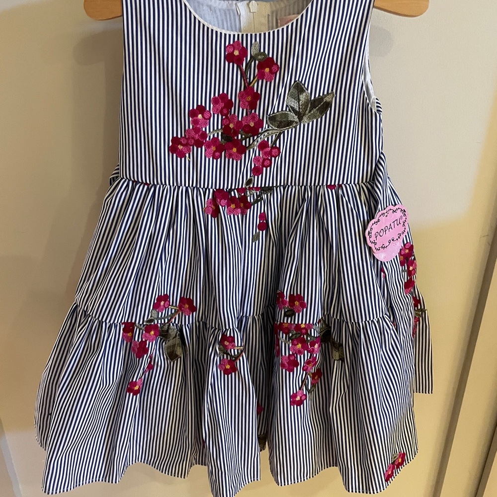 NWT Popatu Striped Floral Girls Dress- Size 3T